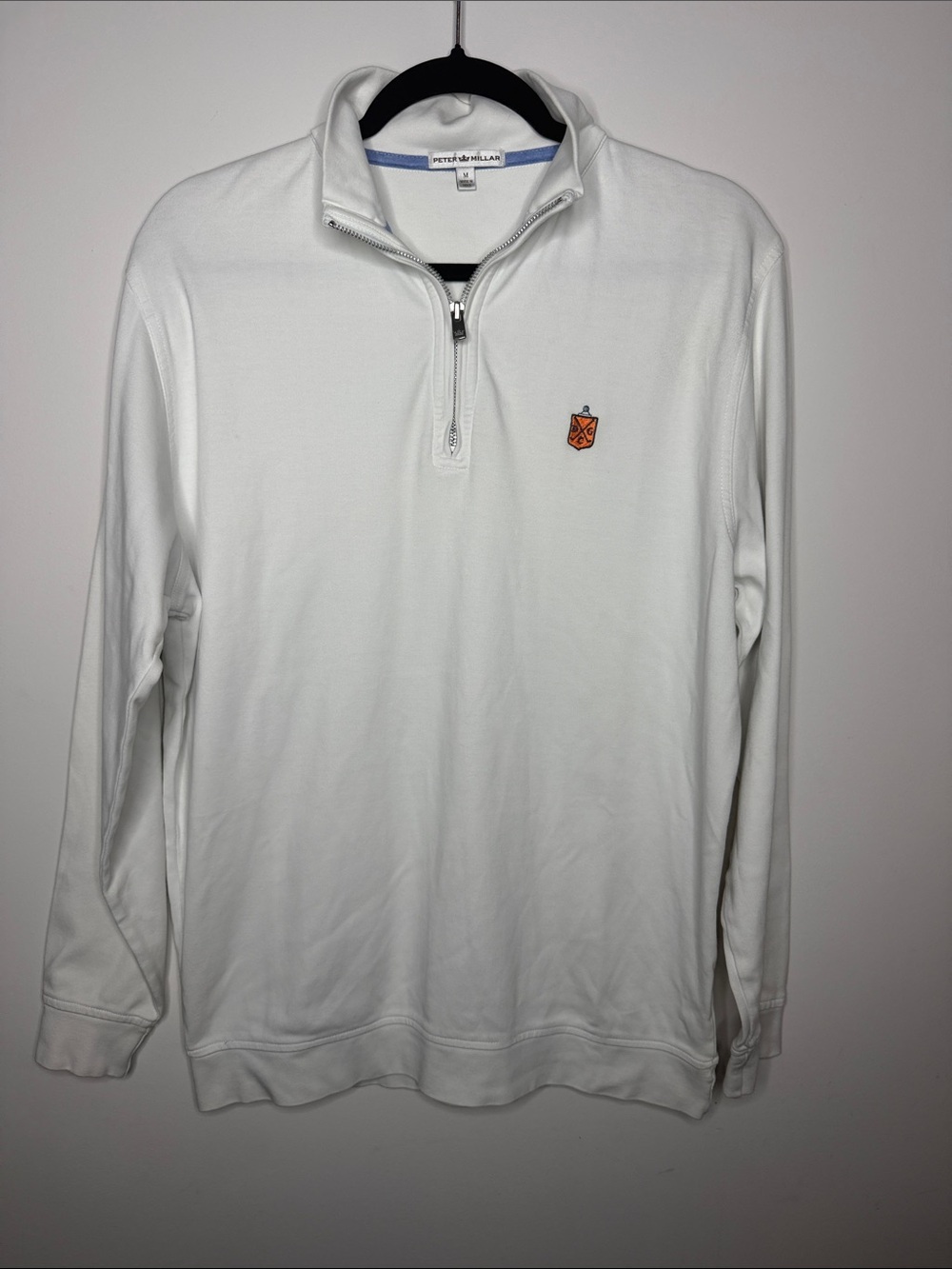 Peter Millar White Half-Zip Pullover with Orange Crest